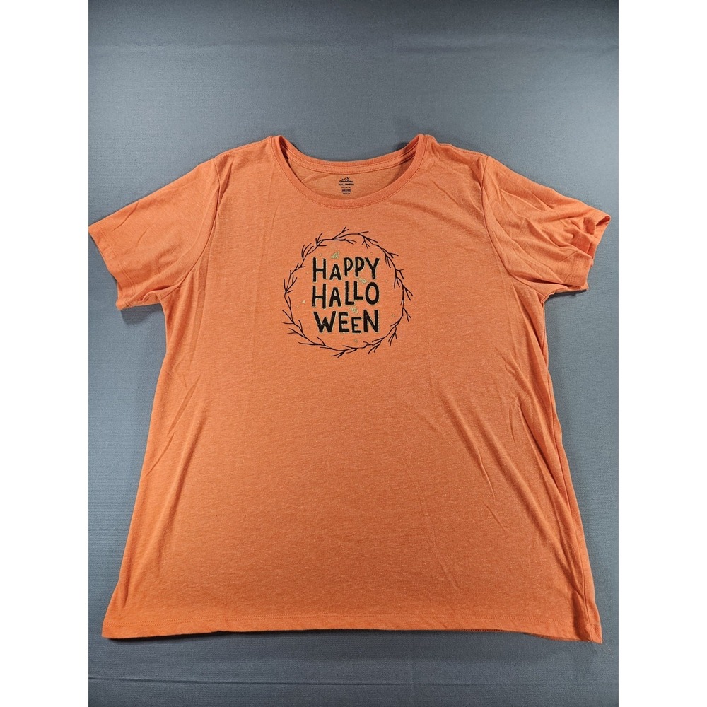 Way To Celebrate Happy Halloween Shirt XL Orange Graphic Twig Wreath Sparkle Top